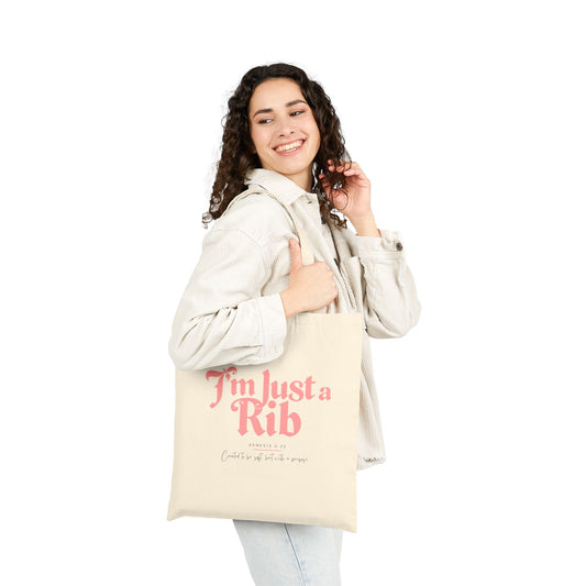 Canvas Tote Bag — “I’m Just a Rib” Feminine Biblical Humor Grocery & Book Tote