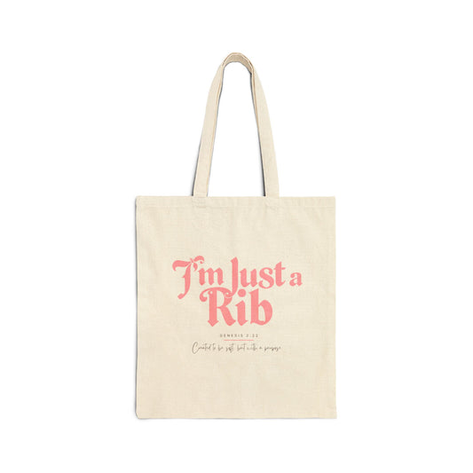 Canvas Tote Bag — “I’m Just a Rib” Feminine Biblical Humor Grocery & Book Tote